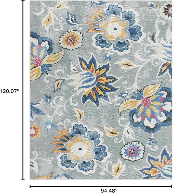 Lahome Floral Indoor Outdoor Rug 8x10, Non Slip Outdoor Patio Rug for Camping Picnic, Portable Large Outdoor Rugs for Balcony Deck Backyard, RV Mat Outdoor Carpet for Living Room Bedroom,Multi