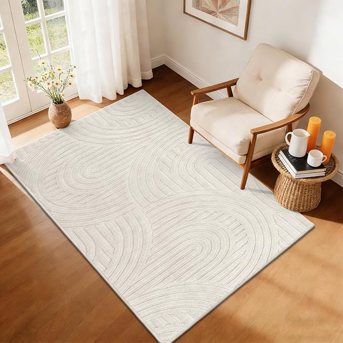 Pauwer Area Rugs for Living Room 3x5, Non Slip Washable Modern Rug, Beige | Soft Fluffy, Boho Neutral, Indoor Floor Carpet, For Bedroom Entryway Dining Room Nursery Farmhouse
