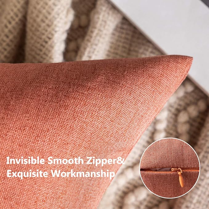 MIULEE Pack of 2 Decorative Outdoor Solid Waterproof Throw Pillow Covers Spring Faux Linen Garden Farmhouse Cushion Cases for Summer Patio Tent Balcony Couch Sofa 20x12 Inch Coral Red