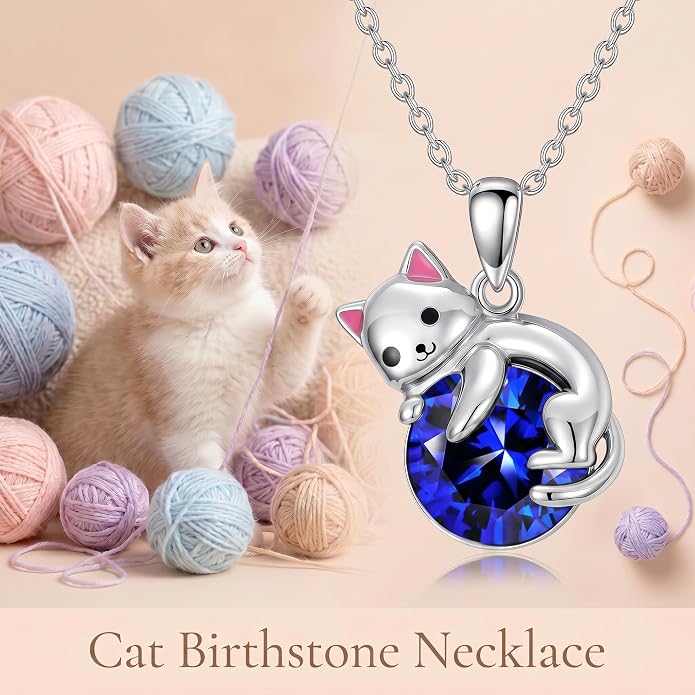 PELOVNY Teddy Bear Necklace for Women 925 Sterling Silver Bear/Highland Cow/Fox/Cat/Axolotl Birthstone Necklace Christmas Birthday Jewelry Gifts for Mom Daughter Wife Sister