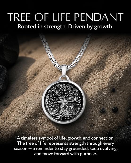 RTZN® Pendant Necklace for Men – Premium Stainless Steel Silver Pendant Necklace with 22" Chain – Waterproof & Non-Tarnish Small Pendants for Men – Bold Symbols of Strength & Legacy