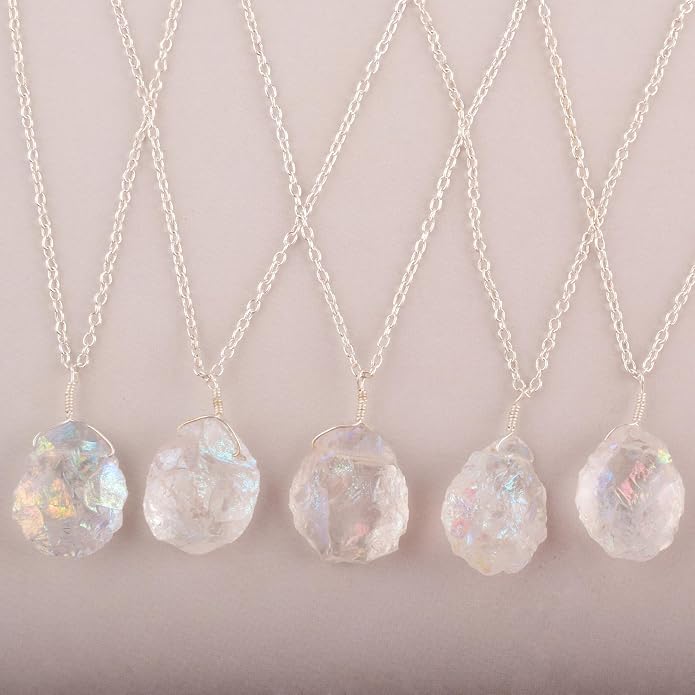 Natural Angel Aura Quartz Crystals Pendant Necklace, Cabochon Gemstone, Energy Healing Crystals, Birthday, Gift for Her, Gemstone Jewelry 18 inch AAA+ Quality