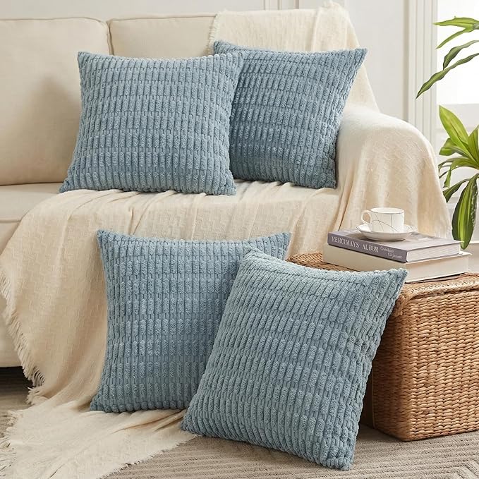 Fancy Homi 4 Packs Decorative Throw Pillow Covers for Living Room Couch Bed, Modern Farmhouse Boho Home Décor Accent Cushion Case, 16" x 16", Light Blue