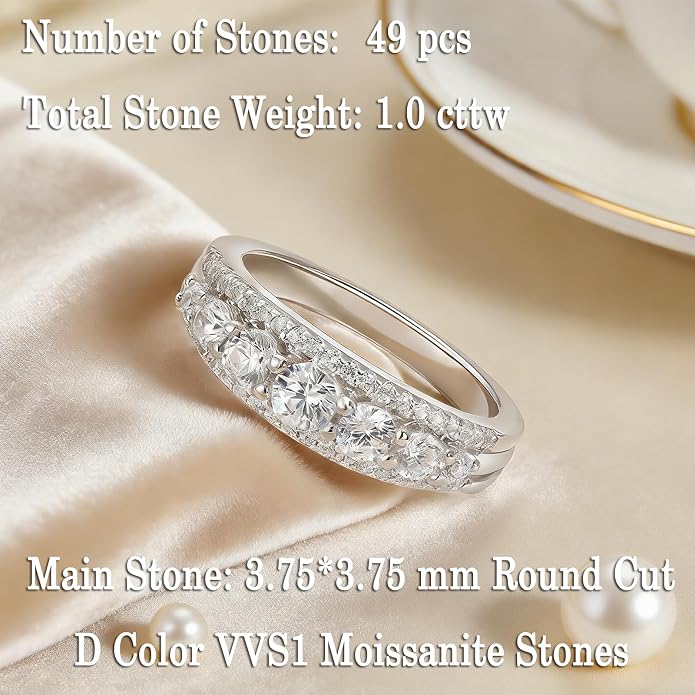 Newshe Jewellery Moissanite Wedding Bands for Women Eternity Ring 925 Sterling Silver Engagement Anniversary Stacking Size