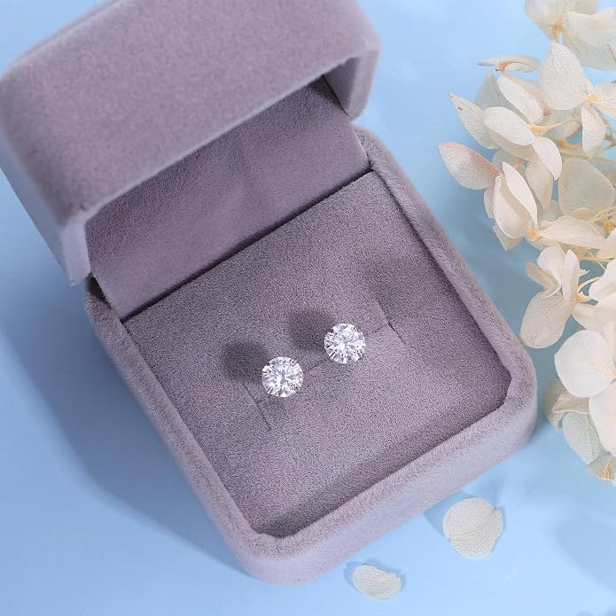 Moissanite Flat Back Earrings for Sensitive Ears | Implant Grade F136 Titanium Studs for Women Men | 18K White Gold Plated Hypoallergenic Sleep In Cartilage Lobe Piercing Jewelry, D Color VVS1 (3mm 4mm 5mm)