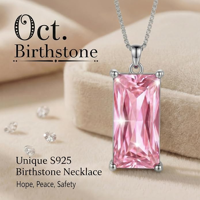 8mm x 16mm Square Birthstone Pendant Necklace – Fashion charming Sterling Silver Gift for women