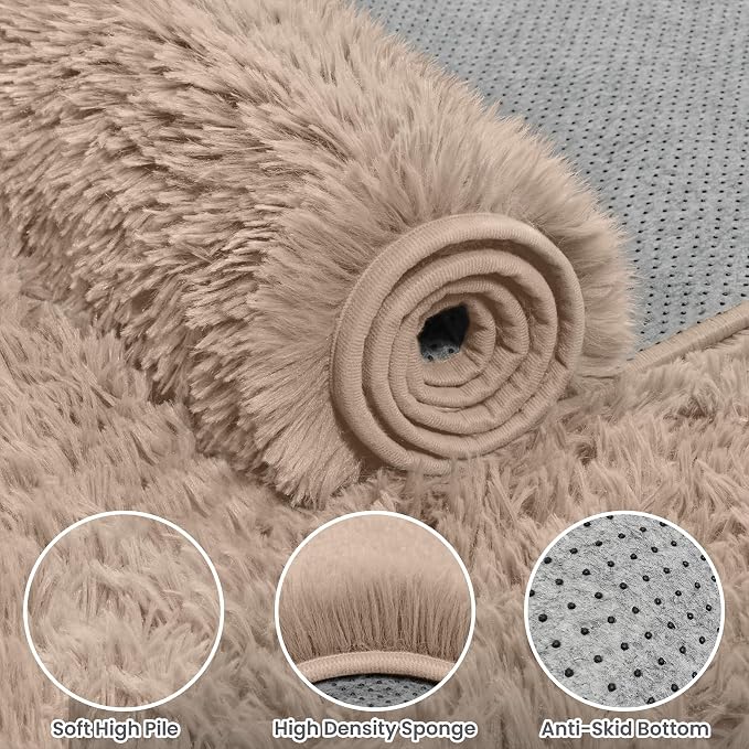 5x7 Area Rug for Living Room, Ultra Soft Fluffy Shag Rugs for Bedroom, Non-Slip Large Fuzzy Plush Rug Indoor Floor Carpet for Nursery Kids Office Dorm Modern Decor, Beige