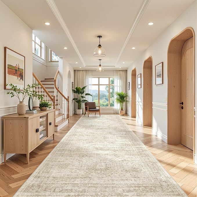 4x12 Runner Rug Non Slip,Washable Hallway Runner Rug,Beige | Area Rugs for Kitchen,Entryway,Bedroom,Bathroom,Nursery Room,Thin,Soft Runner Rug,Stain Resistant Indoor Carpet
