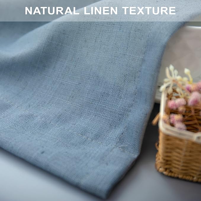 Blue Linen Curtains 84 Inch Length for Living Room 2 Panels Set Back Tab Rod Pocket Light Filtering Semi Sheer Grey Blue Curtains for Bedroom Country Farmhouse Stone Dusty Blue Gray Drapes 52x84 Long