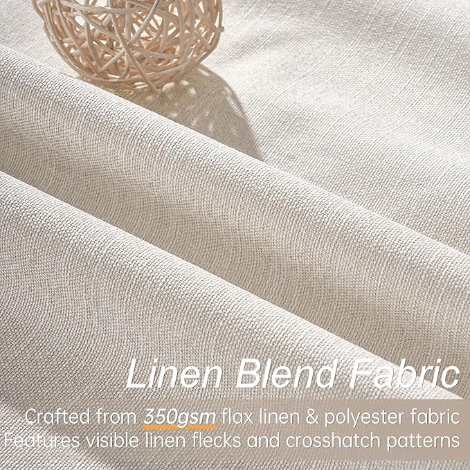Topfinel 100% Blackout Linen Curtains 72 Inch Long Ivory Blackout Cream White Curtains, Pinch Pleated Back Tab Sun Blocking Drapes with Hooks Room Darkening Heat Reducing 52" X 72" Christmas