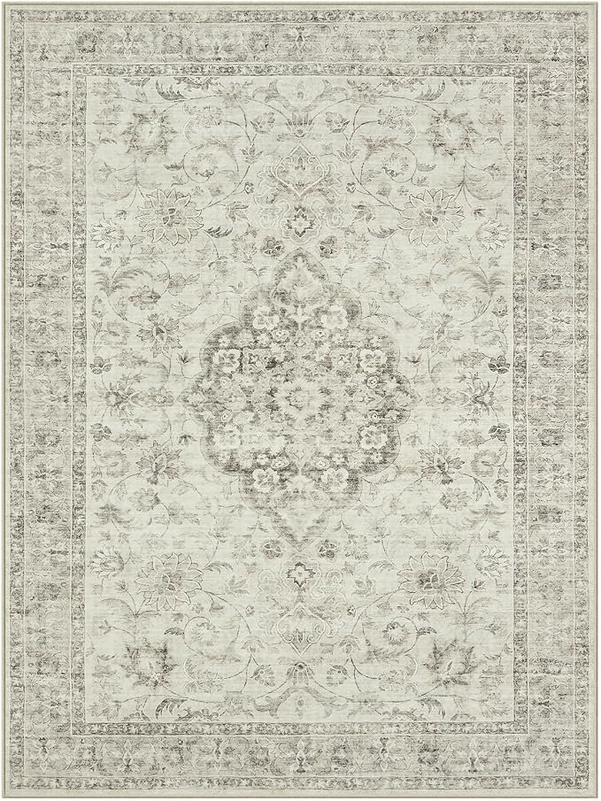 LIVEBOX Washable Area Rug 8x10 Rugs for Living Room Bedroom, Non-Slip Boho Indoor Carpet for Dining Room Office, Low-Pile Farmhouse Soft Carpets for Kids Nursery Room Playroom, Taupe