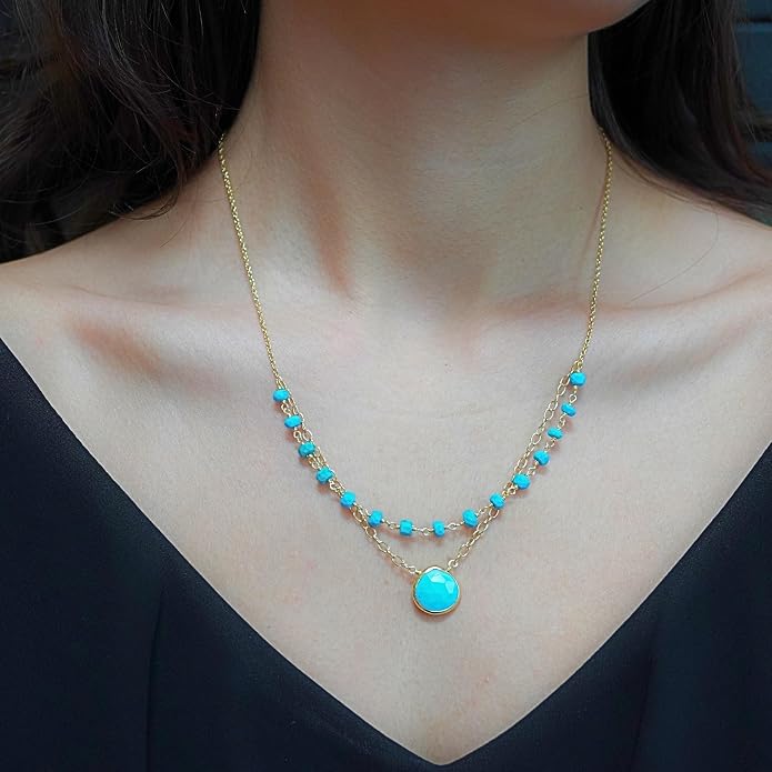 Layering Necklace for Women, Premium Layered Gold Healing Crytsal Necklaces - Tarnish Free 18K Gold Vermeil Certified S925 Classic Stack Necklace Gold Jewelry for Women - Mothers Day Gifts for Mom Wife