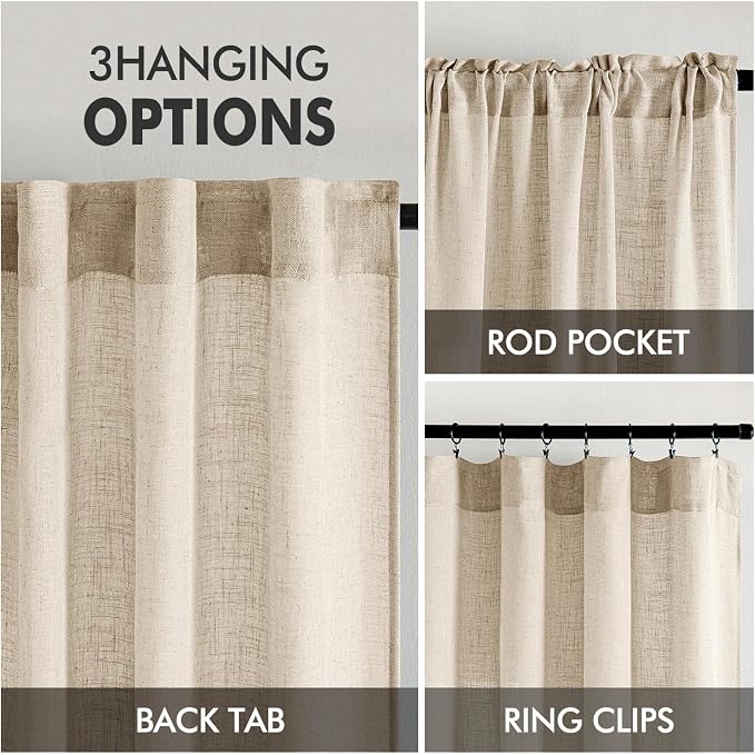 MIULEE Light Taupe Linen Curtains 84 Inch Length 2 Panels for Bedroom Living Room, Soft Linen Textured Window Drapes Semi Sheer Light Filtering Back Tab Rod Pocket Farmhouse Modern Burlap Look Decor
