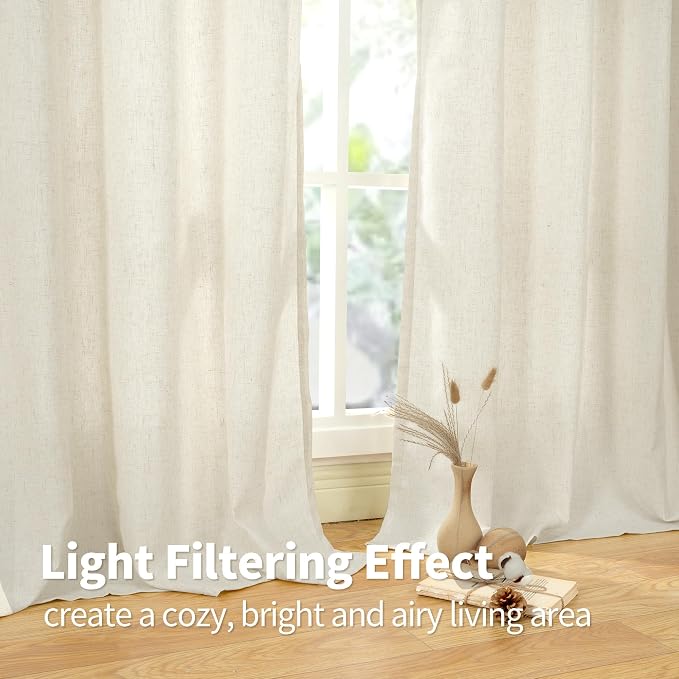 YoungsTex Natural Linen Curtains 63 Inch Length 2 Panels, Grommet Light Filtering Window Drapes Semi Sheer Privacy for Living Room Bedroom, 38 X 63 Inch