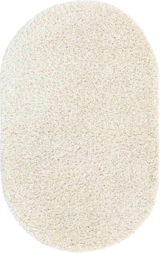 Unique Loom Solid Shag Collection Area Rug (3' 3" x 5' 3" Oval, Snow White)