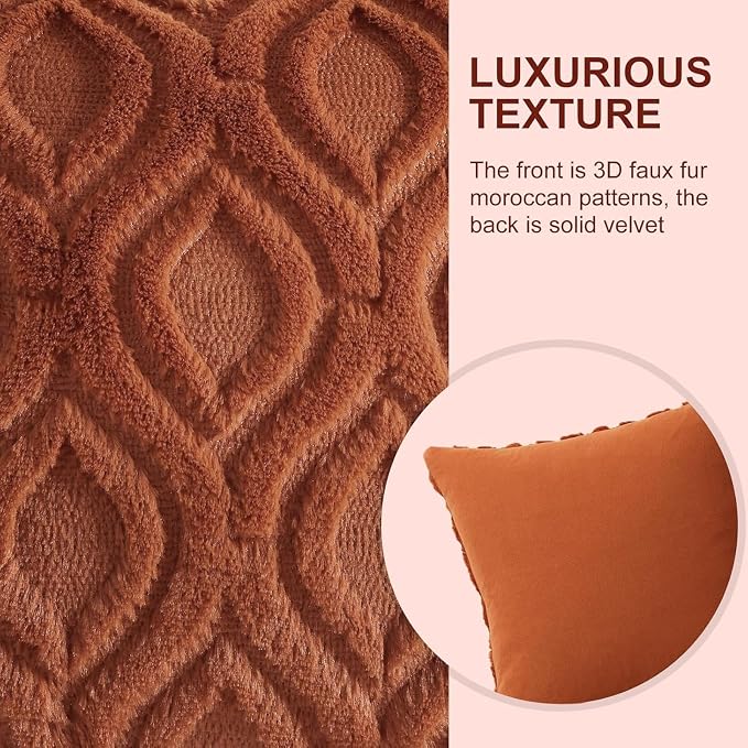 decorUhome Rust Faux Fur Soft Throw Pillow Covers 16X16 Set of 4 | Fall Neutral Decorative Plush Couch Pillow Covers, Accent Modern Farmhouse Neutral Pillow Cases for Sofa Bed Living Room