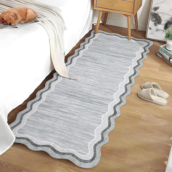 Garvee Washable Runner Rug 2x6 Scalloped Rugs for Bathroom Modern Kitchen Hallway Rugs Stain-Resistant Non-Slip Solid Rug Soft Scalloped Entryway Carpet Runner for Bathroom Laundry Bedside(Grey,2x6ft) | Modern Long Runner Rug for Entryway Bedroom, Non ...