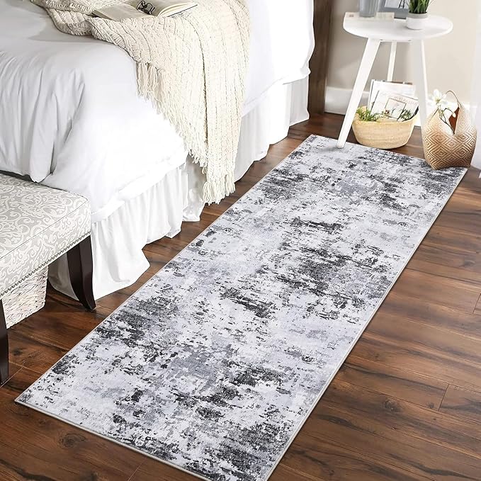 ROYHOME Modern Abstract 2x8 Runner Rug Non Slip Non Shedding Low Pile Stain Resistant Rug for Bedroom Living Room,Grey