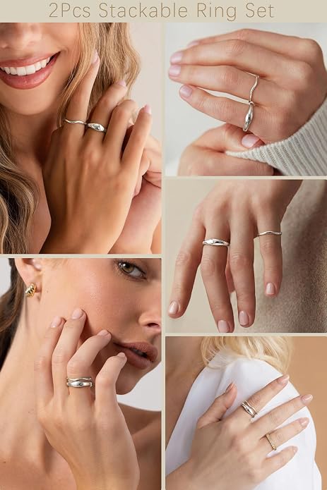 Gold Rings for Women Men Non Tarnish, Waterproof Chunky 14K Gold Plated Dainty Stackable Rings Trendy Statement Pinky Thumb Rings Engagement Eternity Wedding Band Ring Stacking Gold Jewelry Size 3 4 5 6 7 8 9 10 11