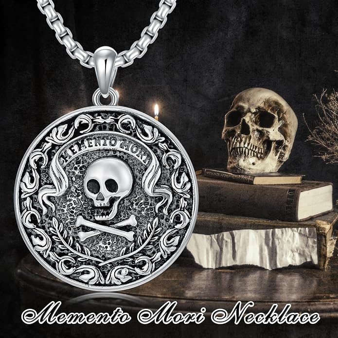 Skull/Skeleton Memento Mori Necklace 925 Sterling Silver Skull/Skeleton Pendant Hourglass Necklace Skull/Skeleton Jewelry for Men Women