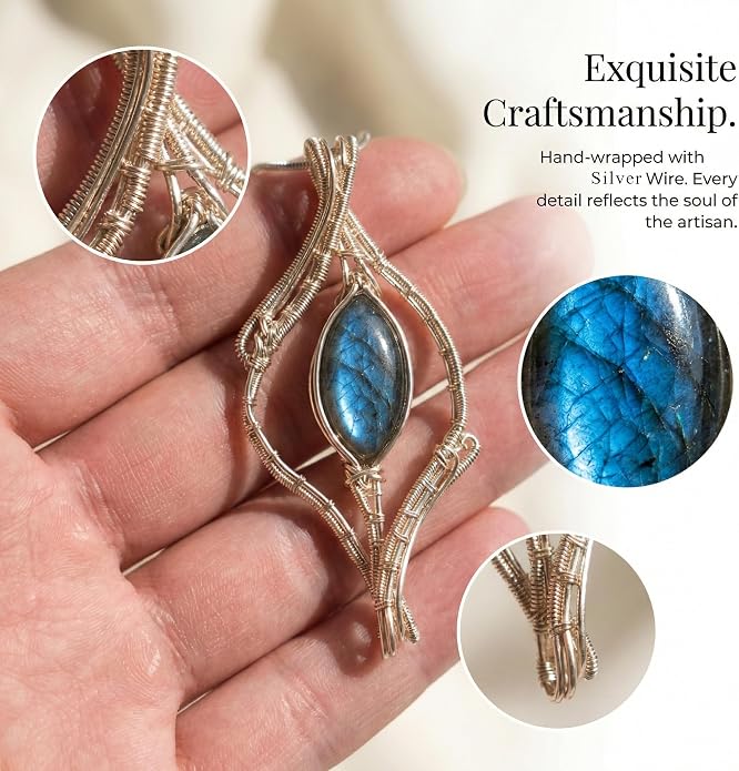 Natural Faceted Labradorite Pendant Necklace – Unique Stone of Magic & Transformation, Iridescent Flash Gemstone Jewelry, Handmade Healing Crystal Gift for Women, Birthday, Anniversary, Spiritual Awakening & Intuition