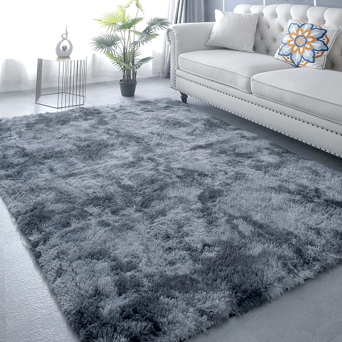 Shag Area Rug 9x12 for Living Room - Large Soft Carpet Tie-Dyed Dark Gray | Modern Grey Style: Cool Neutral Grey Complements Any Sofa, Furniture Or Decor - A Timeless Choice For Any Living Space