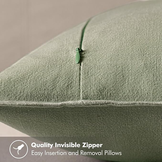 MIULEE Decorative Linen Euro Sham Pillow Covers 24x24 Sage Green | Boho Farmhouse Neutral Couch Throw Pillows for Bed, Pack of 2 Accent Modern Pillowcases, Sofa Livingroom Home Decor