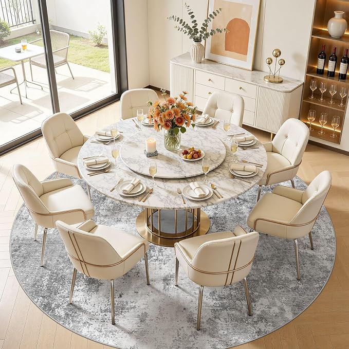 10ft Round Area Rugs for Living Room, 10x10 Washable Non Slip Soft Large Rugs for Bedroom Dining Room, Modern Abstract Low Pile Stain Resistant Carpet for Laundry Office Home Decor - Gray