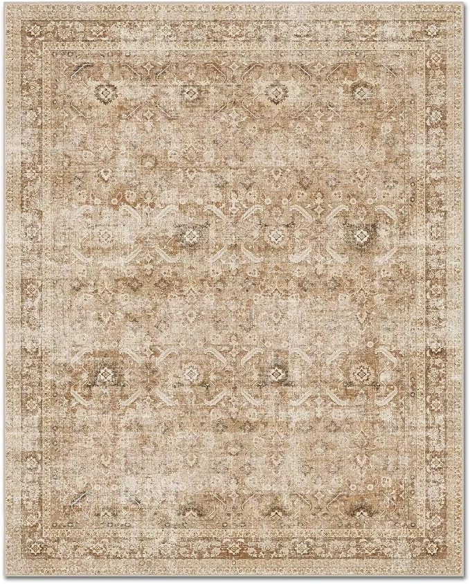 Washable 2x3 Entryway Rug, Boho Vintage Non-Slip Door Mat Brown | 0.3" Neutral Throw Small Rugs for Bedroom Kitchen Nursery Entrance, Cushioned for High-traffic Area