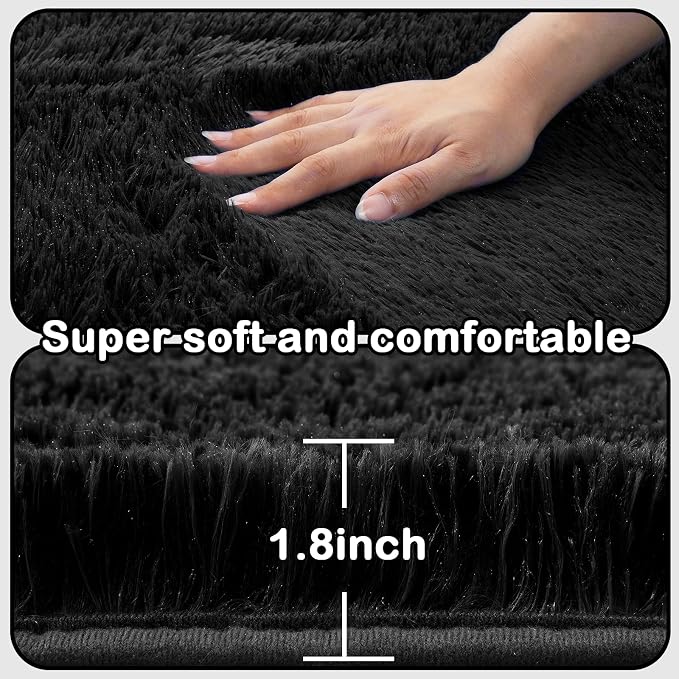 Area Rug 10x12 Living Room Black - Large Soft Fluffy Non-Slip Carpet | Cloud-Soft Comfort: Microfiber Memory Foam Layers Cradle Every Step - Cozy Warmth Your Whole Family Will Sink Into Daily