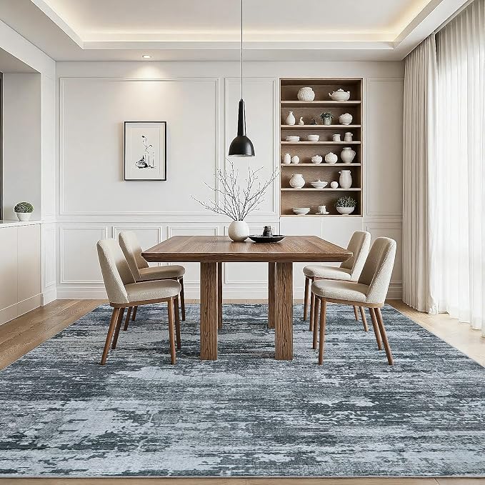 8x10 Area Rugs Living Room Rug Modern Abstract Neutral Washable Rugs Non Slip Soft Carpet Large Area Rug Low Pile Stain Resistant Non Shedding for Bedroom Nursery Dining Room Home Office Black