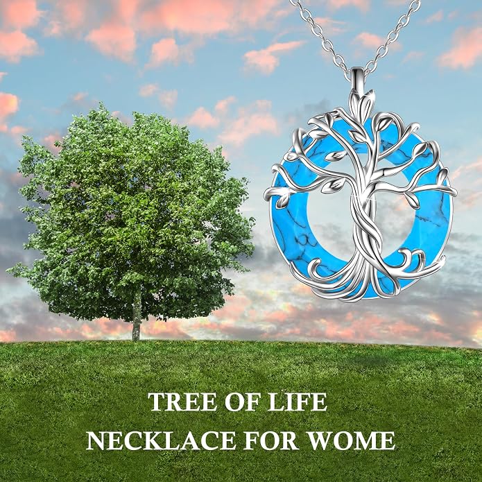 TOUPOP Tree of Life Necklace Gifts for Women 925 Sterling Silver Family Tree Pendant with Crystal Birthday Irish Jewelry Gifts for Women Her Wife Mom