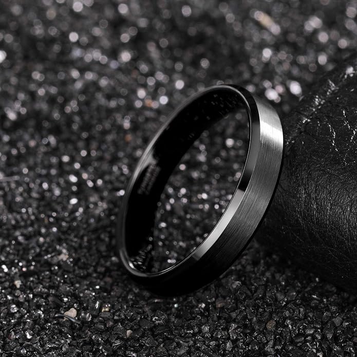 Frank S.Burton 3mm 4mm 6mm 8mm Black/Silver/Rose Gold Tungsten Rings for Women Men Wedding Band Engagement Ring Comfort Fit Beveled Edges Size 4-15
