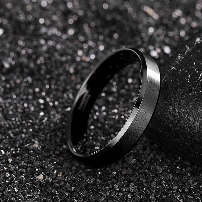 Frank S.Burton 3mm 4mm 6mm 8mm Black/Silver/Rose Gold Tungsten Rings for Women Men Wedding Band Engagement Ring Comfort Fit Beveled Edges Size 4-15