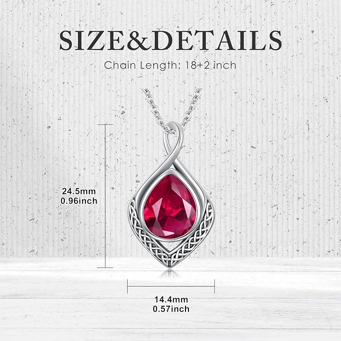 PELOVNY Celtic Knot Necklaces for Women 925 Sterling Silver Gemstone/Birthstone Teardrop Infinity Necklace Irish Celtic Pendant Jewelry Gifts for Mom Daughter Wife