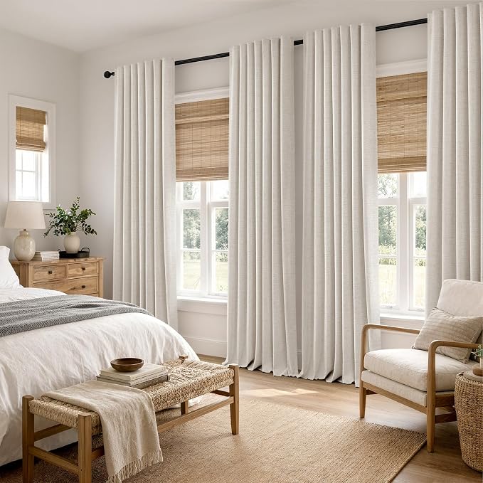 MIULEE 100% Blackout Linen Curtains for Bedroom 42 x 63 Inch Birch 2 Panels | Thermal Insulated, Room Darkening Drapes for Living Room, Back Tab Rod Pocket Pinch Pleated, Solid Luxury Decor