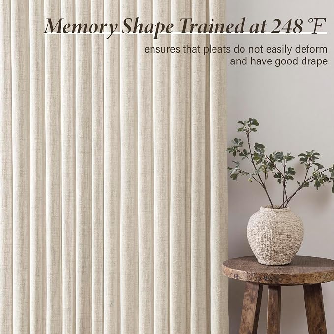 MIULEE Pinch Pleated Thick Linen Curtains 40x90 Inches Birch 4 Panels Set | Ivory Cream, Back Tab, Memory Trained, Pinch Pleat, Semi Sheer, Light Filtering Curtains, Living Room Bedroom Window Drapes