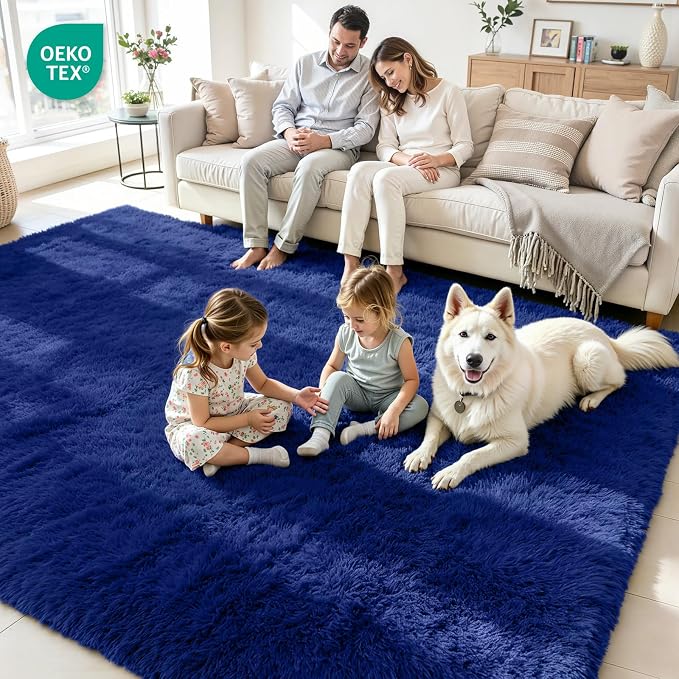 5x8 Area Rug for Living Room, Ultra Soft Fluffy Blue Rugs for Bedroom, Non Slip Large Shag Carpet, Fuzzy Plush Nursery Rug, Thick Washable Indoor Floor Carpets for Kids Office Dorm Home Decor