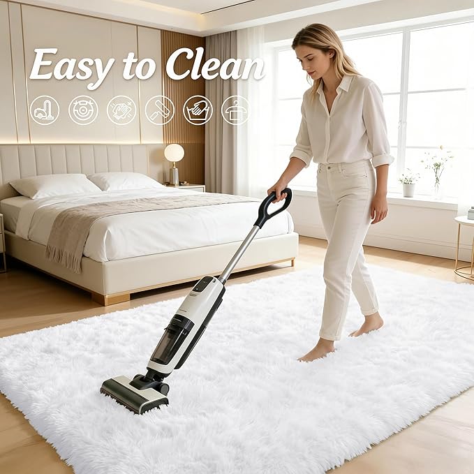 OLANLY 2x3 Machine Washable Small Bedside Rug, Soft Fluffy Shaggy Entryway Throw Rugs for Bedroom, Living Room, Indoor Floor Carpet for Kids Girls and Boys, Nursery Rooms, Home Decor Aesthetic, White