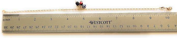 SIFRIMANIA Anklets for Women 18K Gold Plated Figaro Chain Jet Stone and Evil Eye Charm