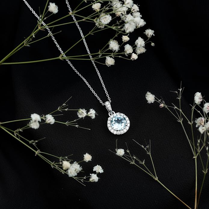 Natural 2 Carat Sky Blue Topaz Necklace With Silver Chain, Aaa Quality, Blue Topaz Birthstone Necklace - Ready To Gift