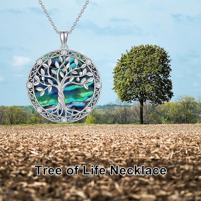 Tree of Life Birthstone Necklace 925 Sterling Silver Crystal Tree of Life Pendant Birthstone Jewelry Birthday Christmas Gifts for Women Mom Her Wife