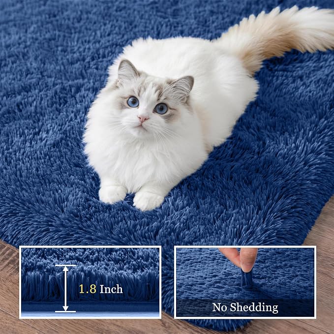 Fluffy Area Rugs 9x12 Living Room Bedroom: Ultra Soft Shag Rug Upgrade Non-Slip Non-Shedding Large Fuzzy Plush Carpet Indoor Floor Carpets for Kids Room Playroom Nursery Dorms Home Decor Blue