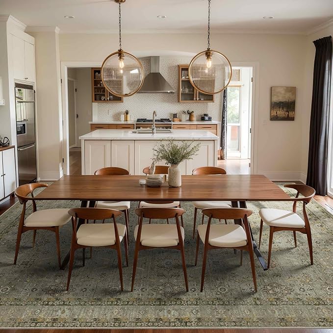 Rugxara 9x12 Area Rugs for Living Room Large Washable Rug, Olive Brown | Non Slip, Rug for Bedroom Dining Room Office, Stain Resistant, Soft, Low Pile, Vintage Boho Retro Carpet, Home Decor