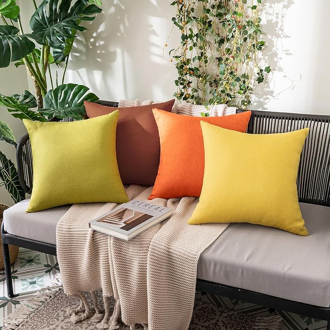 MIULEE Pack of 2 Decorative Outdoor Solid Waterproof Throw Pillow Covers Faux Linen Garden Farmhouse Cushion Cases for Summer Patio Tent Balcony Couch Sofa 20x12 Inch Bright Orange