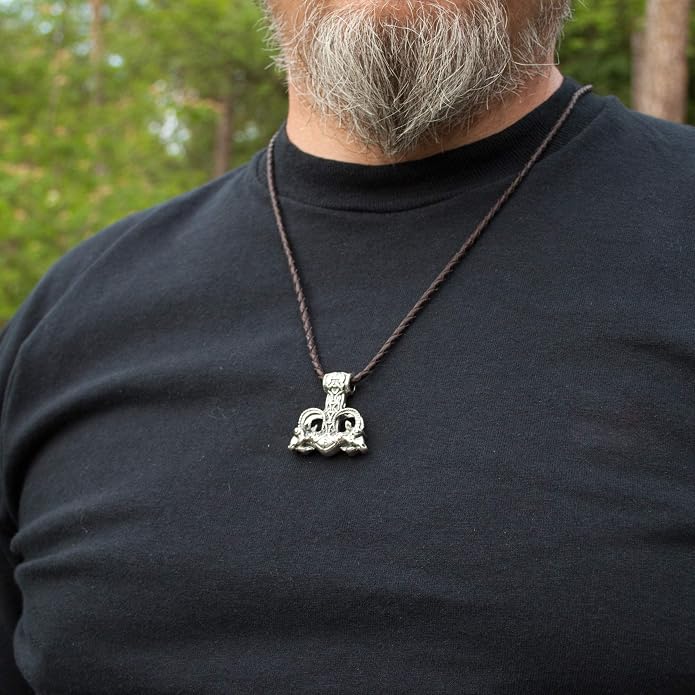 Large Thor Hammer Mjolnir Necklace 925 Sterling Silver - Odins Viking Pendant with Thors Goats and Runes - Mens Pagan Nordic Norse Mythology Jewelry for Men - Handmade - 1oz (27 g)