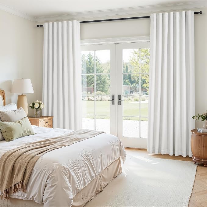 Topfinel Beige White Full Blackout Curtains for Living Room 90 Inch Long Thermal Insulated Drapes with Back Tab for Track System Neutral Farmhouse Linen Curtains 2 Panels Set Porcelain White,52"W*90"L