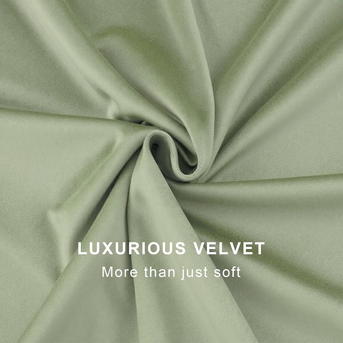Sage Green Back Tab Velvet Curtains 63 Inch Length for Boys Bedroom Girls Room Darkening Thermal Insulating Short Curtains for Kitchen Closet Movie Theater Rustic Vintage Decor Satin Silky 2 Panels