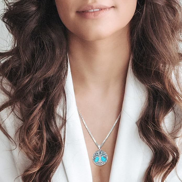 Jewelry Gifts - Tree of Life Necklace Sterling Silver Abalone Shell/Opal/Moonstone/Black Onyx/Turquoise/Malachite/Crystal Family Tree of Life Jewelry for Women Men