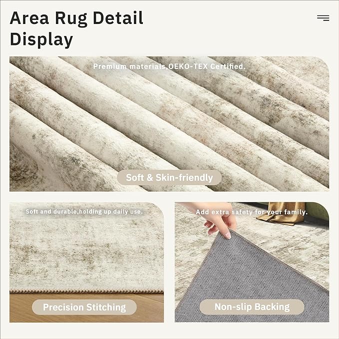 Soalmost Runner Rug 2x5 Washable Non-Slip Kitchen Runner Rugs for Bathroom Laundry Room Beige Gray Vintage Floor Carpet Runners for Hallway Entryway